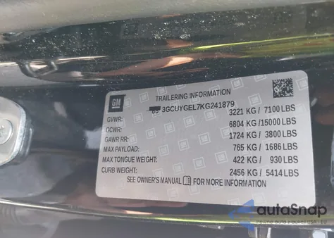 2019 Chevrolet Silverado 1500 Ltz z USA, uszkodzony, nr VIN 3GCUYGEL7KG241879